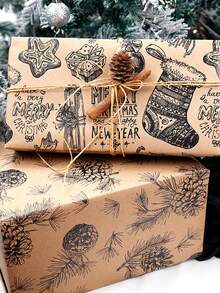 1pc Vintage Kraft Paper For Christmas, Gift Wrapping Paper For Christmas Party Decoration