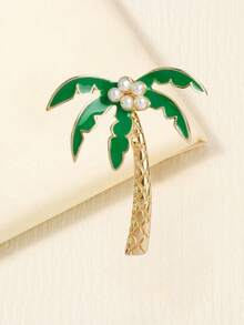1pc Tropical Coconut Tree Alloy Brooch, Fashionable Clothing Accessory Lapel Pin - Multicolor - View 4