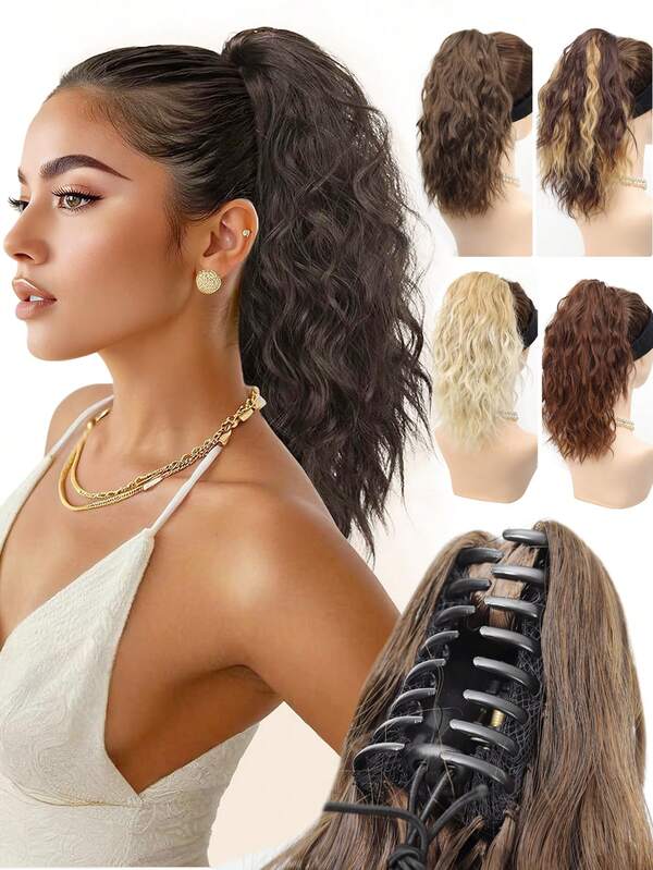 14" kurze gewellte/lockige Pferdeschwanz-Haarverlängerung mit Klammer, natürliches synthetisches Haarteil für Frauen