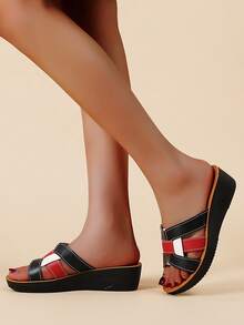 Pantuflas de mujer, sandalias planas versátiles y antideslizantes para damas de mediana edad