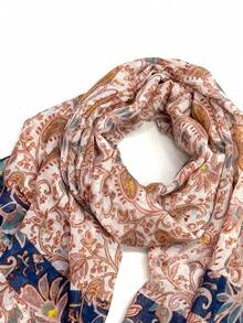 1 chiếc khăn quàng cổ in họa tiết đơn giản, nhẹ và thoáng khí có tua rua, thiết kế thanh lịch và thời trang, khăn quàng cổ lụa đa năng dành cho nữ, thích hợp cho mùa xuân/hè, sử dụng ngoài trời/bãi biển để mặc trang phục - bột da - Xem 7