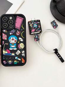 Doraemon Coque de téléphone et câble de données Doraemon authentiques, sous licence, compatibles avec les iPhone 16, 15, 14, 13, 12 et 11.