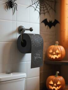 4 szt./1 szt. Czarny papier toaletowy z motywem pajęczyny na Halloween, limitowana edycja Dark Web, zabawny i nowatorski papier toaletowy, dekoracja łazienki, prezent-żart, parodia kreatywności, estetyczny design w stylu horroru, papier bibułkowy w tematyce imprezowej, wyjątkowy prezent, dekoracja na Halloween