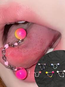 Colorful Hypoallergenic Stainless Steel Tongue Studs Gothic Piercing Chain Punk Tongue Studs Unique Statement Tongue Rings Surgical Steel Body Piercing Jewelry For Women