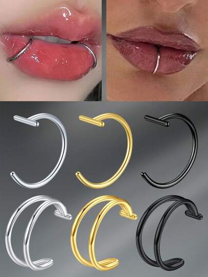 CIZME 1 pieza Anillo de labio falso de acero inoxidable con estilo funky para mujeres para decoración diaria, anillo de labio sin perforación, arete de labio falso, joyería de labio falsa, arete de nariz falso, arete de cartílago de oreja falso