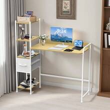 INICO Escritorio de Computadora, escritorios para Home Office con 1 Cajones y 4 Niveles de Estantes, Moderno Escritorio para Oficina en Casa, Mesa de Estudio para Laptop, Minimalista Moderno - Arce - Ver 9