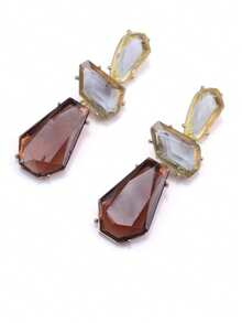 2025 New Vintage Colorful Resin Earrings, Asymmetric Exaggerated Transparent Resin Inlaid Earrings - Brown - View 2
