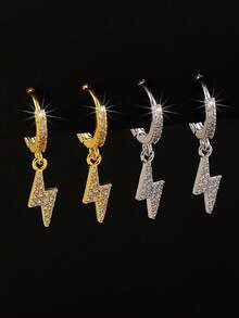 2pcs Full Rhinestone Zirconia Hoop Earrings, Fashionable Luxury Personalized Versatile Earrings, Daily Wear Party Holiday Gift, Unisex