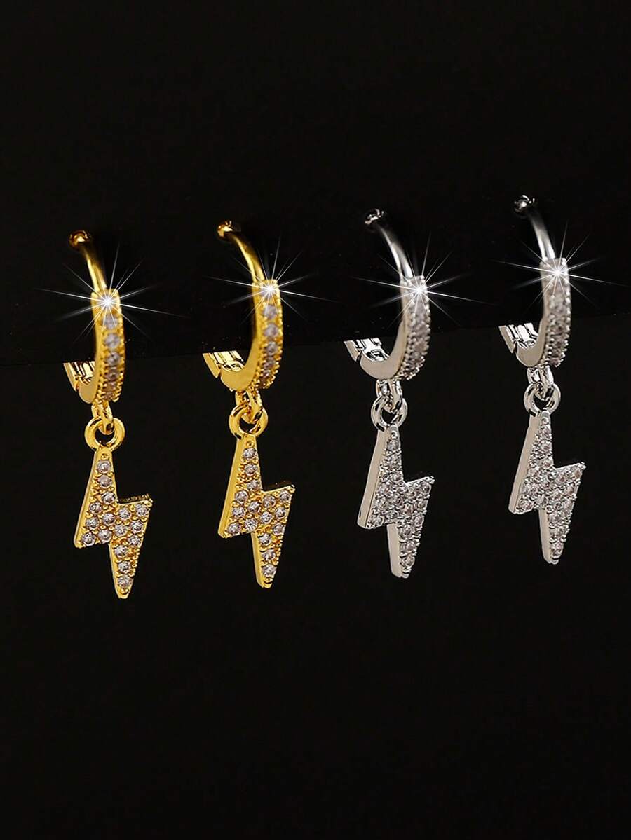 2pcs Full Rhinestone Zirconia Hoop Earrings, Fashionable Luxury Personalized Versatile Earrings, Daily Wear Party Holiday Gift, Unisex