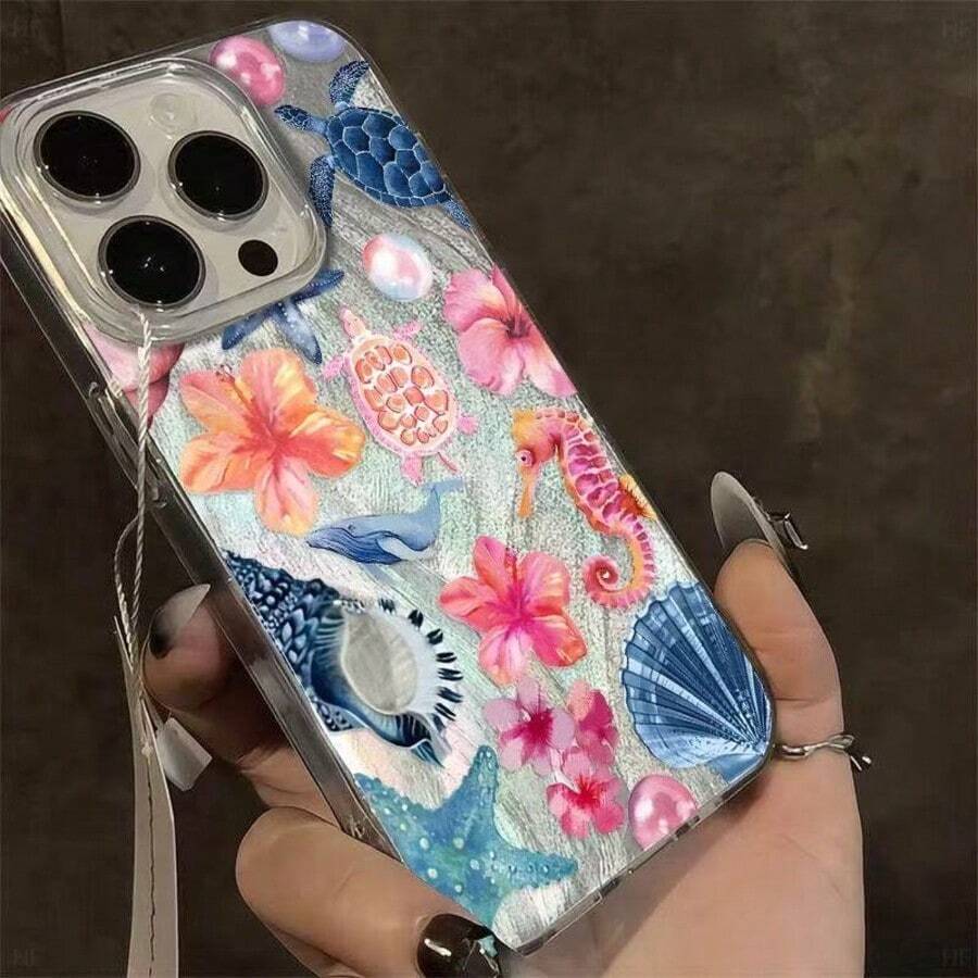 Funda para phone (1 unidad) con diseño moderno y único de corazones, granadas, estrellas y flores. Resistente al agua, a las huellas dactilares y a los arañazos. Transparente, suave y brillante. - Colores mixtos 4 - Ver 1