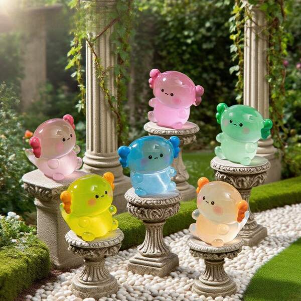 6/12 peças mini animais de resina, mini figuras de axolote de resina luminosas que brilham no escuro, pequenos animais para se esconder em jardins, paisagens, aquários em vasos, decoração em miniatura faça você mesmo, artesanato de Natal, presentes, lembrancinhas de festa (cor aleatória)