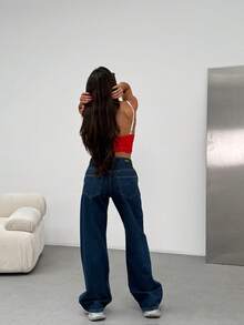 SQUALO Women's Gray Washed Straight Leg High Waist Jeans - Royal Blue - View 3