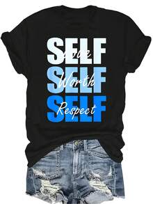 Camiseta de moda con estampado de letra, unisex, de verano, casual, transpirable, con personalidad, cuello redondo, manga corta, ropa de calle, versátil, adecuada para adolescentes y adultos - Negro - Ver 1