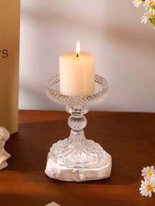 1 Peça/Conjunto Suporte de Vela de Vidro Transparente, Suporte de Vela de Vidro Cristal Minimalista Elegante e Romântico com Design Listrado, Exalando Luxo e Elegância. A Base Larga Evita que a Cera da Vela Vaze e Grude na Superfície da Mesa. Adequado para Decoração Doméstica/Decoração de Quarto/Decoração de Mesa