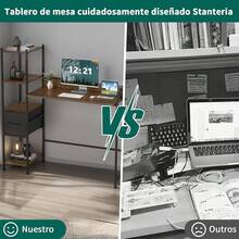 INICO Escritorio de Computadora, escritorios para Home Office con 1 Cajones y 4 Niveles de Estantes, Moderno Escritorio para Oficina en Casa, Mesa de Estudio para Laptop, Minimalista Moderno - Marrón - Ver 2