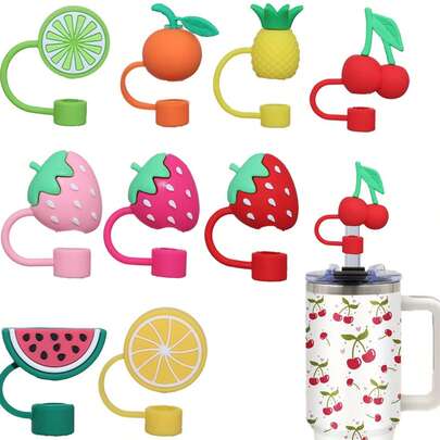 Fruit Design Straw Lids, Fits For 30oz & 40oz Tumblers, Cute Assorted Shaped Silicone Straw Caps For 0.4in/10mm Straw Tips
