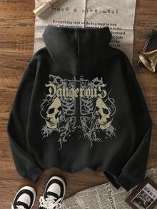 女士 Wings 深色保暖长袖口袋卫衣，宽松版型，浅灰色 - 黑色 - 查看 1