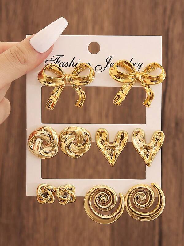 10pcs Bohemian Style Resin Bowknot Multi-Element Women Earrings Set, Versatile For Daily Wear And Gifting