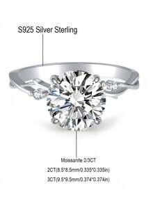 خاتم خطوبة نسائي من الفضة الإسترليني عيار 925 بتصميم على شكل شجرة، مرصع بحجر موسانيت بدرجة VVS بوزن 2/3 قيراط، لامع ورائع، مناسب للخطوبة والزفاف والاحتفالات والاستخدام اليومي، يأتي في علبة هدايا كخيار أول للهدايا