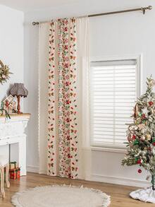 1件圣诞元素十字亚麻提花3D立体图案窗帘，包含圣诞铃铛、圣诞糖果、雪花等图案，无需打孔，适用于厨房、卧室、窗台、门帘，公主风薄纱窗帘，四季皆宜，圣诞礼物，家居装饰，圣诞装饰，房间装饰，圣诞家居装饰 - 彩色 - 查看 7