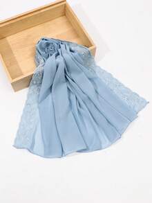 1 pieza Bufanda de mujer de unicolor con bordado de hojas de encaje y perlas falsas de gasa, elegante chal de moda malasia e indonesia para vestido - multicolor - Ver 24