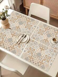 1 buc. Șervețel de masă imprimat cu model geometric, 4 buc. șervețele imprimate cu model geometric, potrivite pentru sărbători, petreceri, zile de naștere, cine festive, decor de masă pentru bucătărie și sufragerie, aplicabile pentru toate anotimpurile, decorațiuni textile pentru casă