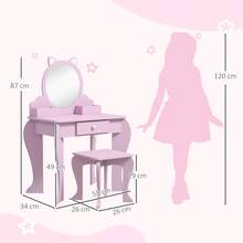 ZONEKIZ Kids Dressing Table, Kids Vanity Table, Girls Dressing Table With Mirror, Stool, Drawer, Storage Boxes, Cat Design, For Ages 3-6 Years - Pink - 粉色 - 查看 5
