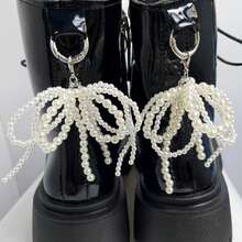 2pcs Beaded Bow Shoe Charms, Elegant Accessories For Boots/Shoes, Suitable As Gift For Girlfriend