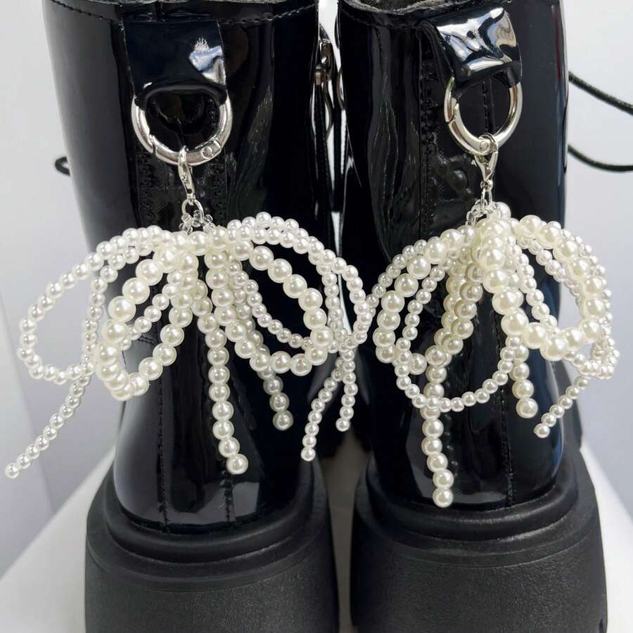 2pcs Beaded Bow Shoe Charms, Elegant Accessories For Boots/Shoes, Suitable As Gift For Girlfriend