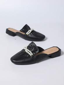 2025 New Metal Buckle Fashionable Solid Color Dress Shoes & Mules - Black - View 4