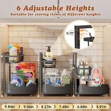 XILIDIA Under Sink Organizer 2Tier Height Adjustable PullOut Storage With Sliding Guide For Under Kitchen Sink Storage And Bathroom Organizers Cabinets Black