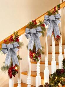 6pcs/3pcs/1pc Shiny Christmas Bow Decor - Christmas Wreath Bows, Suitable For Holiday Decoration, Fit For Large Gifts, Great For Hanging On Christmas Trees And As Holiday Decorations, Holiday Wreath DIY Wreath Holiday Decoration Winter Greenery, Winter Holiday Christmas Wreath Wreath Home Garden Party Decor, Christmas Tree Decoration, Christmas Decoration, Christmas Tree Decor, Christmas Table Decor - Silver - Silver - View 3