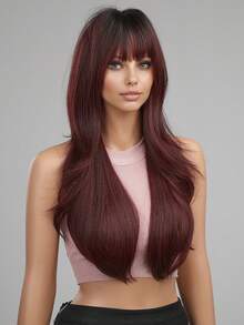 Red Brown Ginger Wig For Women Long Straight Synthetic Hair For Women, Heat Resistant Wigs