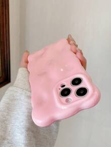 1pc Glossy Jelly Macaroon Squeeze Soft TPU Protective Phone Case With Cloud Wave Edge, Compatible With IPhone 17 Pro Max, 16, 16 Pro Max, 16 Pro, 16 Plus - Pink - View 9