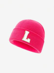 1 件儿童针织帽，26 个字母图案，温暖无檐小帽，适合女婴日常使用