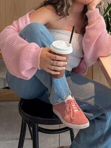 كارديجان محبوك وردي لطيف للنساء: أكمام طويلة مزرّرة، ملابس علوية كاجوال متعددة الاستخدامات للخروجات اليومية