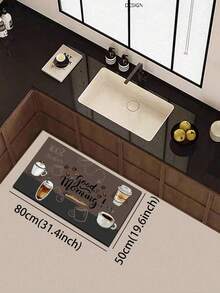 1pc Silica Gel Kitchen Floor Mat With Hand-Painted Coffee-Themed Illustration, Featuring Various Coffee Cup Designs Such As Cream-Topped, Takeaway Paper, Transparent Glass, And Ceramic Black Coffee Cups Christmas Decor Kitchen Rug - Multicolor - View 5