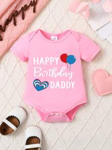 Pelele de manga corta casual con estampado de letras para bebé unisex - Rosa - Ver 1