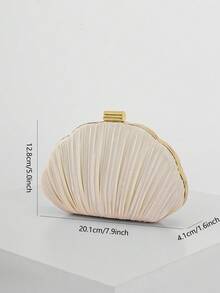 Women's Elegant/Luxury Pleated Satin Box Clutch Bag, Romantic Wedding Handbag, Charming/Exquisite Evening Dress Purse, Minimalist Apricot Box Bag With Detachable Chain, Suitable As Holiday Gift - Apricot - View 3