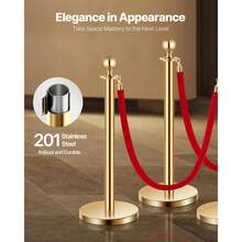Stanchion Post, 4 Pcs Crowd Control Barrier Set With 2 Ropes, 5 Ft Stainless Steel Gold Stanchion Post Queue With Sand Injection Hollow Base For Theater, Party, Wedding, Exhibition - Multicolor - View 2