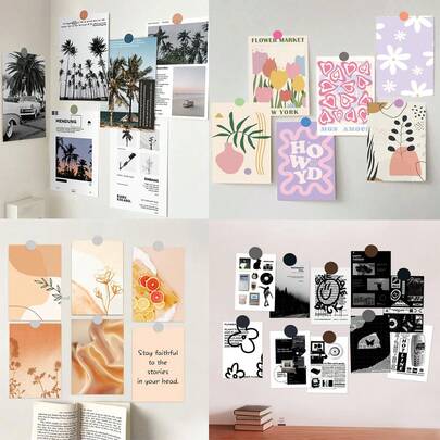 花卉印花简约装饰海报，宿舍房间美学装饰，卧室墙壁，家居装饰，风景明信片，DIY 贴纸卡墙面装饰房间装饰墙贴墙贴贴纸