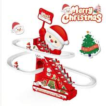 Zabawka w kształcie bałwana, kolejka górska, Święty Mikołaj, tor saneczkowy ze schodami, zestaw zabawek, wyposażony w migające diody LED i zabawki muzyczne, odpowiedni dla małych dzieci i młodzieży, idealny prezent na Boże Narodzenie. - Wielokolorowe - Zobacz 9