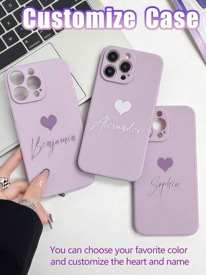 1pc Customized Name Phone Case, Personalized Name Design Phone Cover, Customized Name Cover, Heart Phone Case, Anniversary Gift, Valentine's Day Gift, Gift, Birthday Gift, Wedding Gift, Mother's Day Gift, Father's Day Gift, Best Friend Gift, Gift For Mom/Dad, Gift For Boyfriend, Gift For Girlfriend