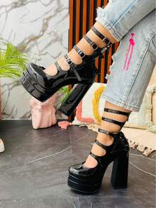 Zapatos de mujer de tacón alto y plataforma muy alta elegancia, con estilo de moda , al estilo europeo y americano Estilo de discoteca Hebilla Fiesta  Sexy    Hebilla    Lolita  todas las temporadas. - Negro - Ver 2