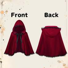 Burgundy Velvet Black Lace Hooded Velvet Cape Women's Cape Christmas Cosplay Party Fancy Cape