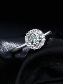 D Color Green Teal 5.0mm Moissanite Halo Ring 925 Sterling Silver Elegant Finger Rings For Women Wedding Fine Jewelry