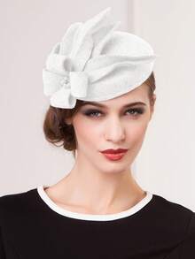 HIMESPORT Elegant Wool Felt Fascinator Hat For Women - Flower Bead Decor, Formal Church Tea Party, Cocktail Dress Wedding Bride Hats Black White Camel Gray Burgundy