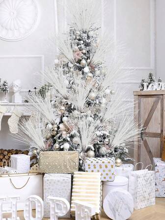 4 PIEZAS Decoración navideña Rama brillante de Navidad Jarrón lleno de ramas artificiales rizadas para decoración de árbol de Navidad, corona, decoración del hogar, decoración del hogar, decoración navideña, decoración de habitación, invierno