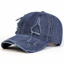 1Piece Men Vintage Edge Holes Denim Baseball Cap Outdoor Adjustable Sunscreen Leisure Hat Spring Autumn Travel Tourism Beach Vacation - 彩色 - 查看 11