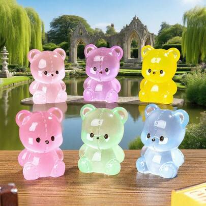 6/12/24Pcs Mini Resin Animals, Mini Resin Teddy Dog Figures Luminous Glow In Dark Tiny Animals To Hide For Garden Landscape Aquarium Potted DIY Miniature Decor Christmas Craft Gifts Party Favors(Random Color)